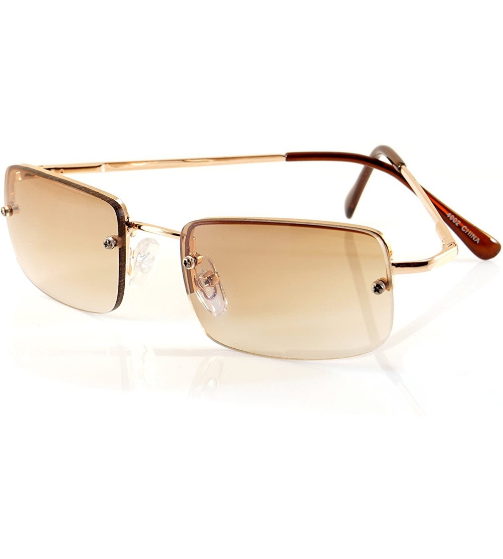Round Minimalist Small Rectangular Sunglasses Clear Eyewear Spring Hinge A124 A125 - Gold/ Brown Gr - C318C2S8IYN $28.64