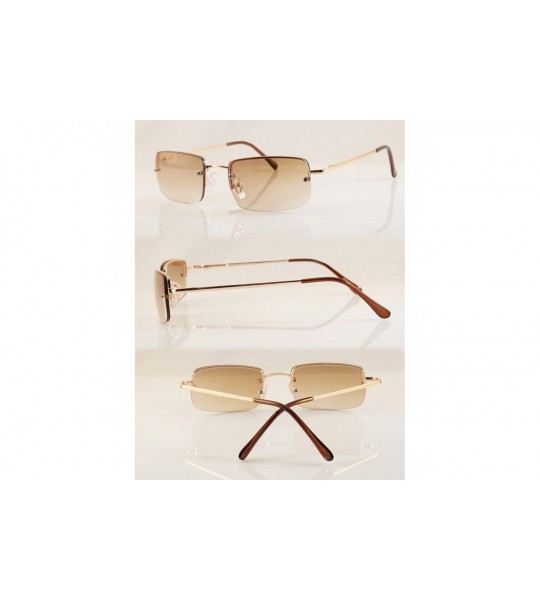 Round Minimalist Small Rectangular Sunglasses Clear Eyewear Spring Hinge A124 A125 - Gold/ Brown Gr - C318C2S8IYN $28.64