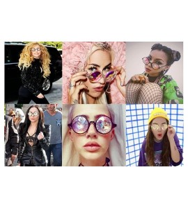 Round Festivals Kaleidoscope Glasses for Raves - Goggles Rainbow Prism Diffraction Crystal Lenses - White. - C312N6HZYCY $22.47