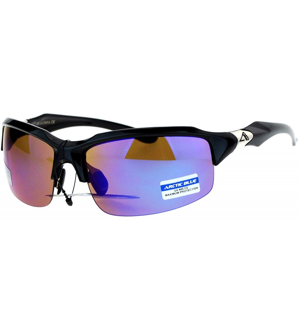 Sport Arctic Blue Bluetech Mirrored Lens Baseball Half Rim Sport Sunglasses - All Black - C312N1SYGJ9 $22.67