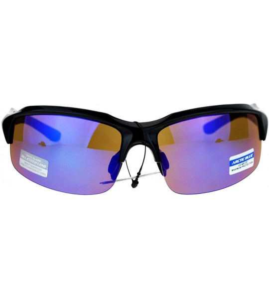 Sport Arctic Blue Bluetech Mirrored Lens Baseball Half Rim Sport Sunglasses - All Black - C312N1SYGJ9 $22.67