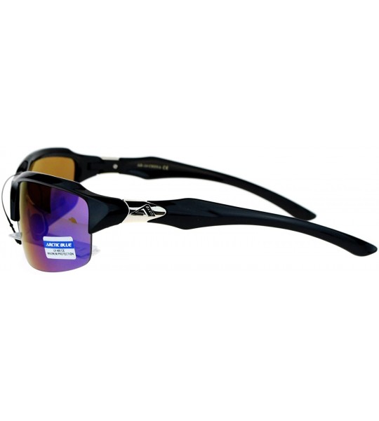 Sport Arctic Blue Bluetech Mirrored Lens Baseball Half Rim Sport Sunglasses - All Black - C312N1SYGJ9 $22.67