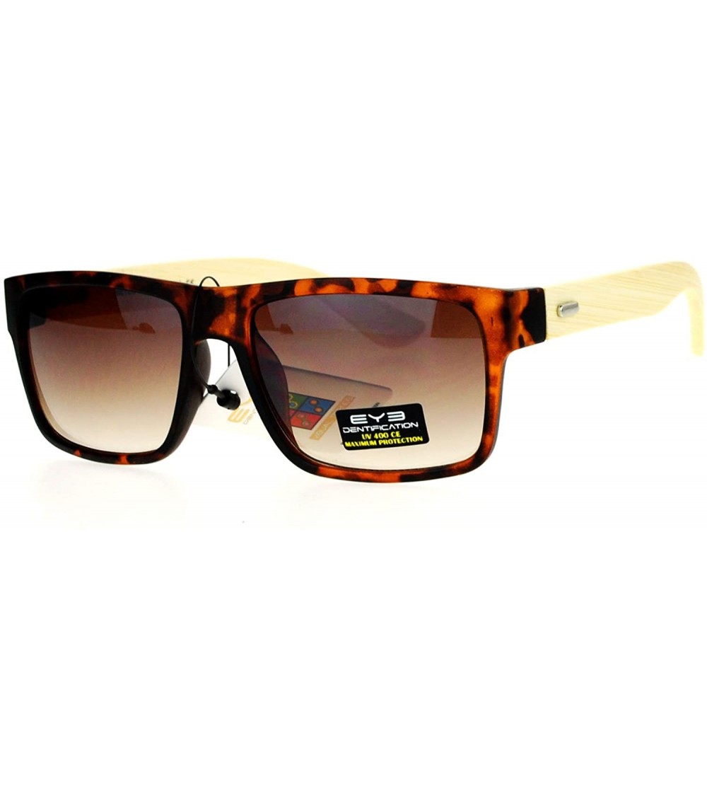 Rectangular Bamboo Arm Narrow Rectangular Horned Sunglasses - Tortoise Brown - CJ12EDWW4F1 $22.88