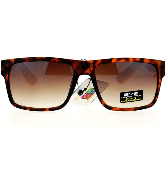 Rectangular Bamboo Arm Narrow Rectangular Horned Sunglasses - Tortoise Brown - CJ12EDWW4F1 $22.88