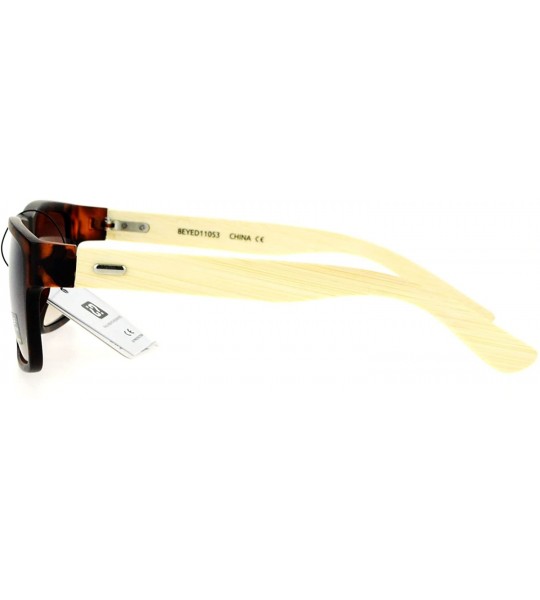 Rectangular Bamboo Arm Narrow Rectangular Horned Sunglasses - Tortoise Brown - CJ12EDWW4F1 $22.88