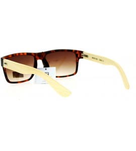 Rectangular Bamboo Arm Narrow Rectangular Horned Sunglasses - Tortoise Brown - CJ12EDWW4F1 $22.88