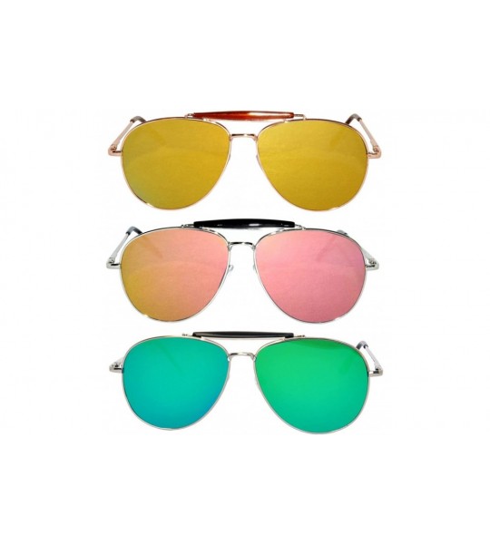 Aviator 3 Pack Aviator Brow Bar Sunglasses UV Protection Color Lens Metal Frame Unisex (Flat-063-C2-C8-C12 - Colored) - CX186...