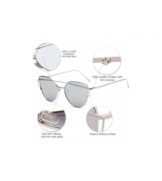 Aviator Cat Eye Mirrored Flat Lenses Street Fashion Metal Frame Women Sunglasses SJ1001 - CE12E3YRQEX $24.74