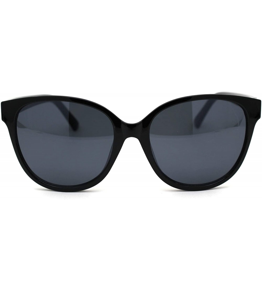 Round Womens Plastic Round Horn Rim Boyfriend Fashion Sunglasses - Black Solid Black - CF18YTKIHW4 $18.33
