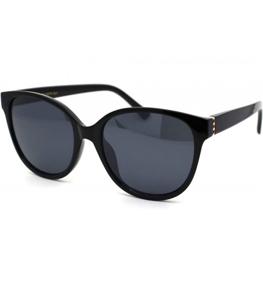 Round Womens Plastic Round Horn Rim Boyfriend Fashion Sunglasses - Black Solid Black - CF18YTKIHW4 $18.33