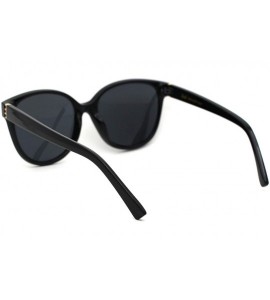 Round Womens Plastic Round Horn Rim Boyfriend Fashion Sunglasses - Black Solid Black - CF18YTKIHW4 $18.33