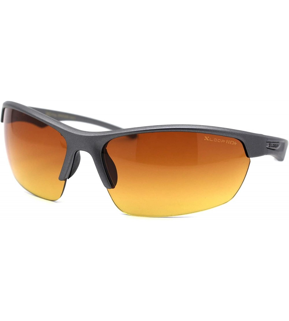 Sport Mens Amber HD Lens Baseball Half Rim Warp Sunglasses - Grey - C9197EEDKKK $23.46