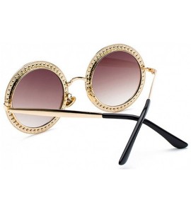 Oval New Women's Oversized Round Siamond Sunglasses Metal Frame Polycarbonate lens Sunglasses - Gold Brown - C918TSSZY65 $22.41