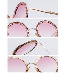 Oval New Women's Oversized Round Siamond Sunglasses Metal Frame Polycarbonate lens Sunglasses - Gold Brown - C918TSSZY65 $22.41