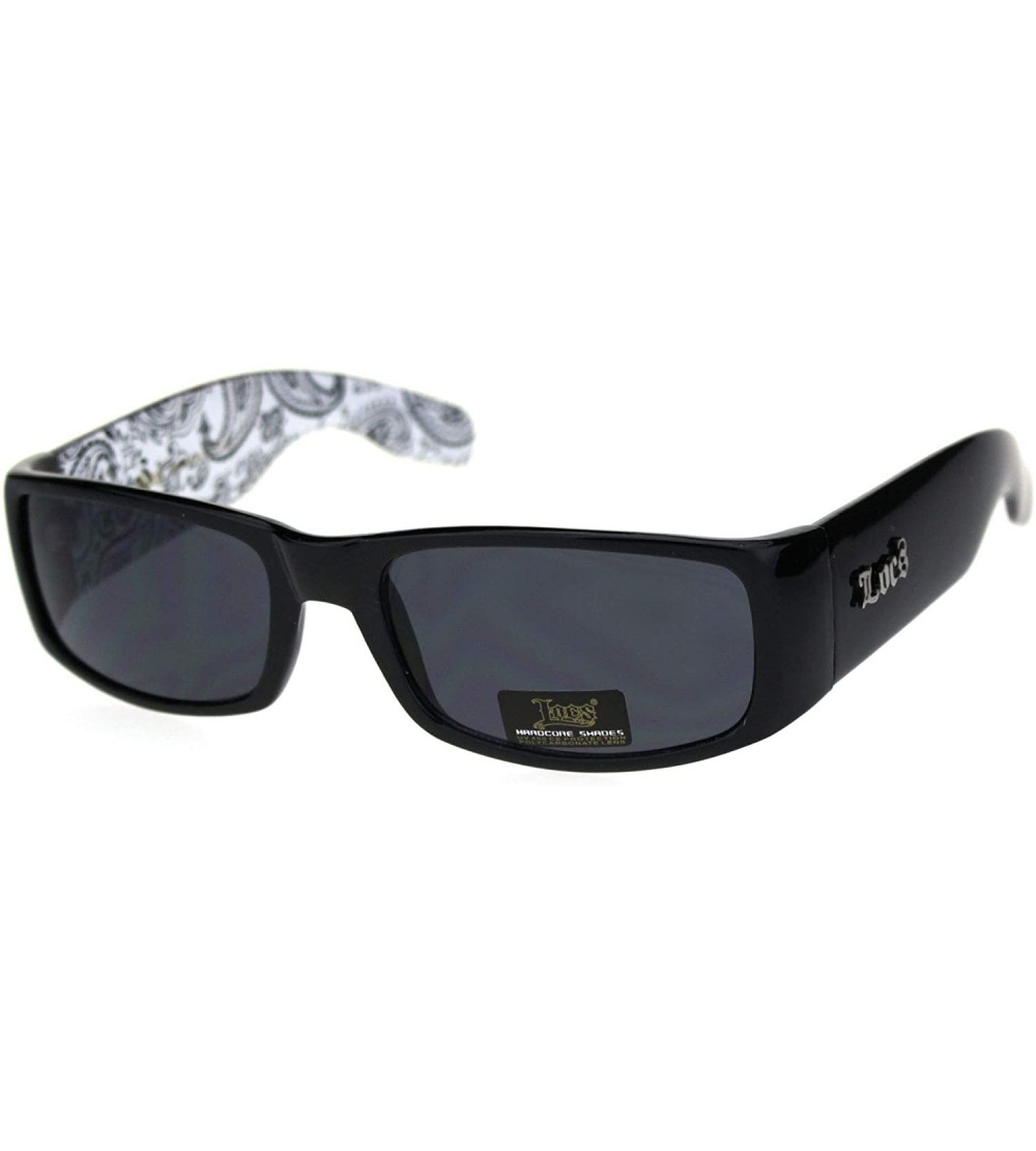 Rectangular Locs Gangster Bandana Print Arm Classic Rectangular Cholo Sunglasses - White Bandana - CM18R5AU2QY $19.71