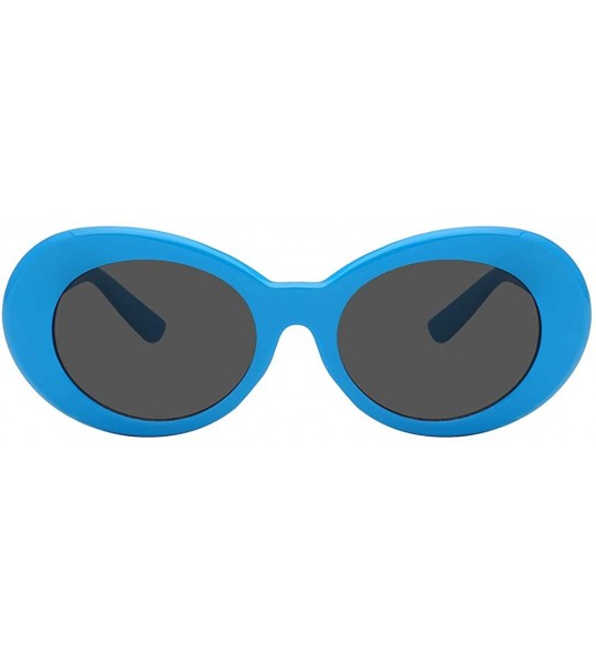 Oversized Women Men Retro Oval Goggles Thick Plastic Colored Frame Round Lens Sunglasses - Blue-smoke - CB18HXDXN9G $19.94