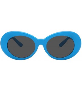 Oversized Women Men Retro Oval Goggles Thick Plastic Colored Frame Round Lens Sunglasses - Blue-smoke - CB18HXDXN9G $19.94