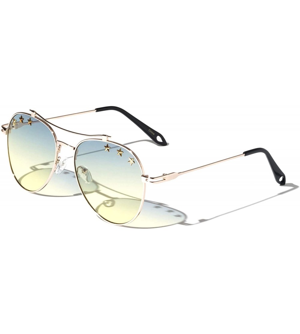 Round Round Oceanic Color Lens Stars Aviator Sunglasses - Green - C9197L726HO $26.26