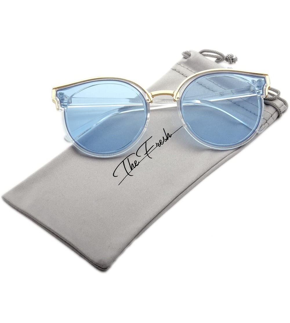 Oversized Modern Crystal/Metal Frame Colored Flat Lens Horn Rimmed Sunglasses - Crystal/Sky Blue - CK185KXT24G $29.44