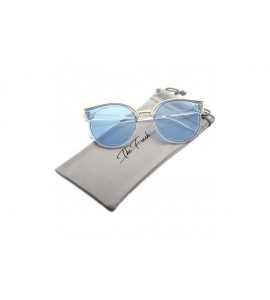 Oversized Modern Crystal/Metal Frame Colored Flat Lens Horn Rimmed Sunglasses - Crystal/Sky Blue - CK185KXT24G $29.44