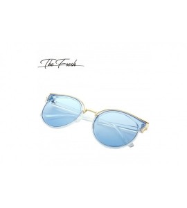 Oversized Modern Crystal/Metal Frame Colored Flat Lens Horn Rimmed Sunglasses - Crystal/Sky Blue - CK185KXT24G $29.44