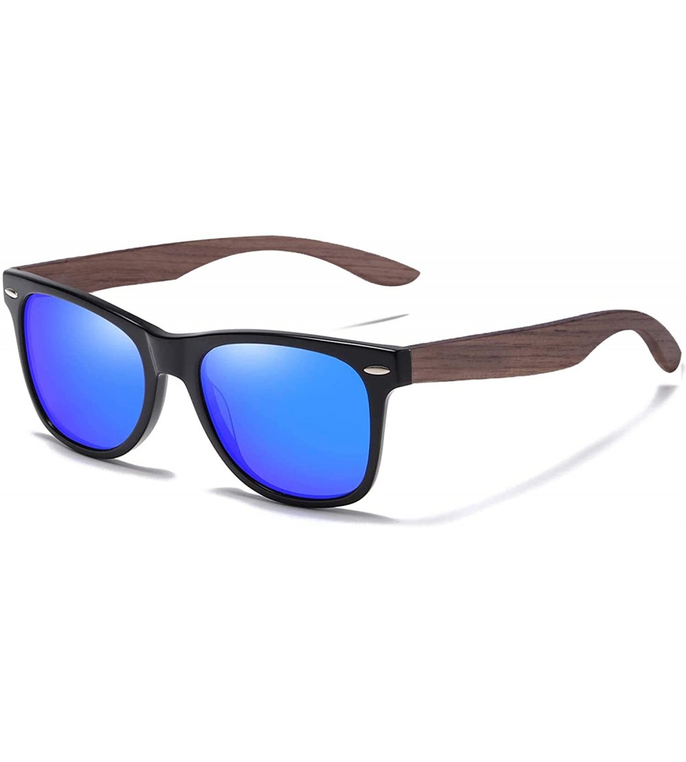 Square Mens Sunglasses Sports Polarized Sunglasses UV Protection Sunglasses for Wooden Sunglasses - Blue - CE18XMS8MGU $28.28