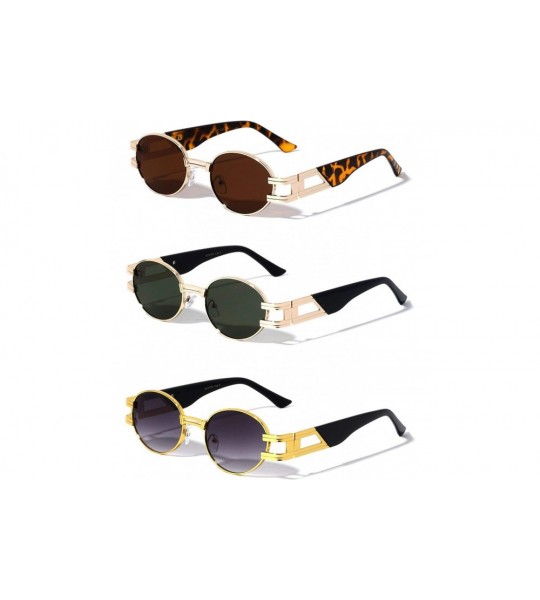 Oval Oval Retro Art Nouveau Vintage Style Metal Frame Sunglasses - 3 Pack Brown - Green - Smoke - CL1978E0I03 $55.58