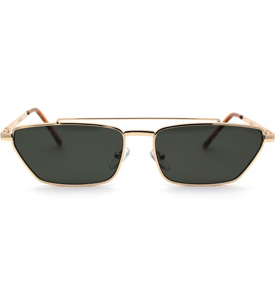 Rectangular Squared Flat Top Bridge Metal Rim Dad Sunglasses - Gold Solid Green - CI1959WKCTS $23.71