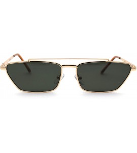 Rectangular Squared Flat Top Bridge Metal Rim Dad Sunglasses - Gold Solid Green - CI1959WKCTS $23.71