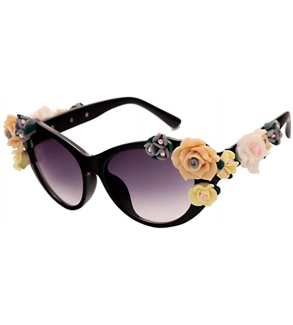 Rimless Fashion Vintage Retro Colorful Flower Sunglasses for Women Beach Photography Outdoor - Black - CW1903E3IAK $31.59
