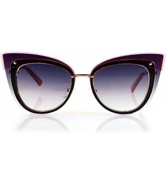 Round Muse Layered Top Cat-Eye Clear Eyeglasses Sunglasses A133 - Pink/ Purple Gr - CM18C5XGL2D $28.80