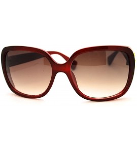 Round Womens Classy Square Sunglasses with Gold Round Studs - Burgundy - CT11FAF9V8N $18.08