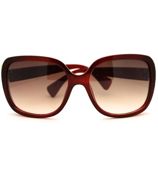 Round Womens Classy Square Sunglasses with Gold Round Studs - Burgundy - CT11FAF9V8N $18.08