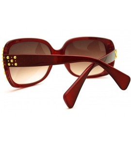 Round Womens Classy Square Sunglasses with Gold Round Studs - Burgundy - CT11FAF9V8N $18.08