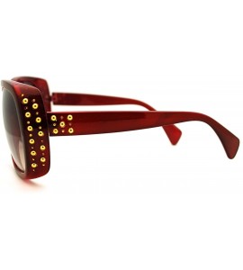 Round Womens Classy Square Sunglasses with Gold Round Studs - Burgundy - CT11FAF9V8N $18.08