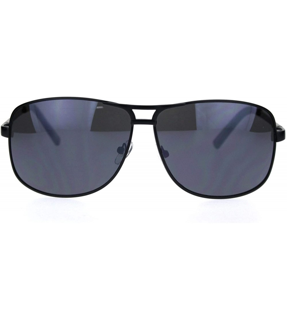 Rectangular Mens Narrow Spring Hinge Officer Style Pilots Metal Sunglasses - All Black - CL18QNCL262 $19.51