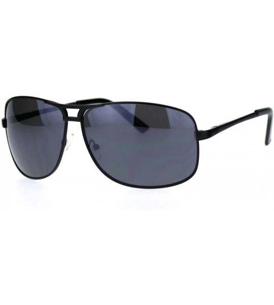 Rectangular Mens Narrow Spring Hinge Officer Style Pilots Metal Sunglasses - All Black - CL18QNCL262 $19.51