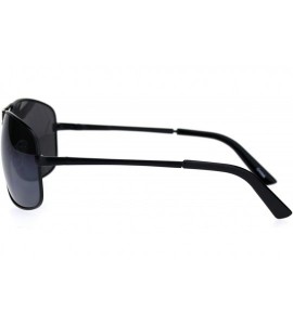 Rectangular Mens Narrow Spring Hinge Officer Style Pilots Metal Sunglasses - All Black - CL18QNCL262 $19.51