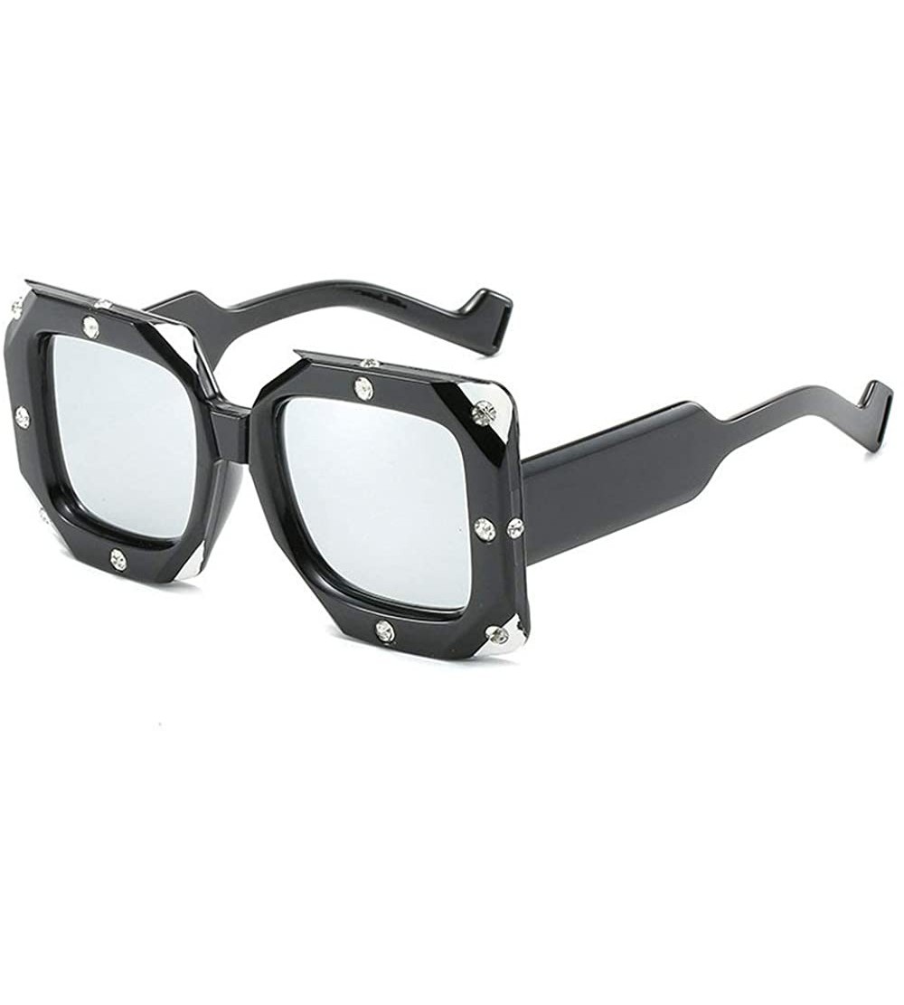 Square Crystal Sunglasses Vintage Oversize Eyeglasses - Silver - C518Q08TZOC $23.40