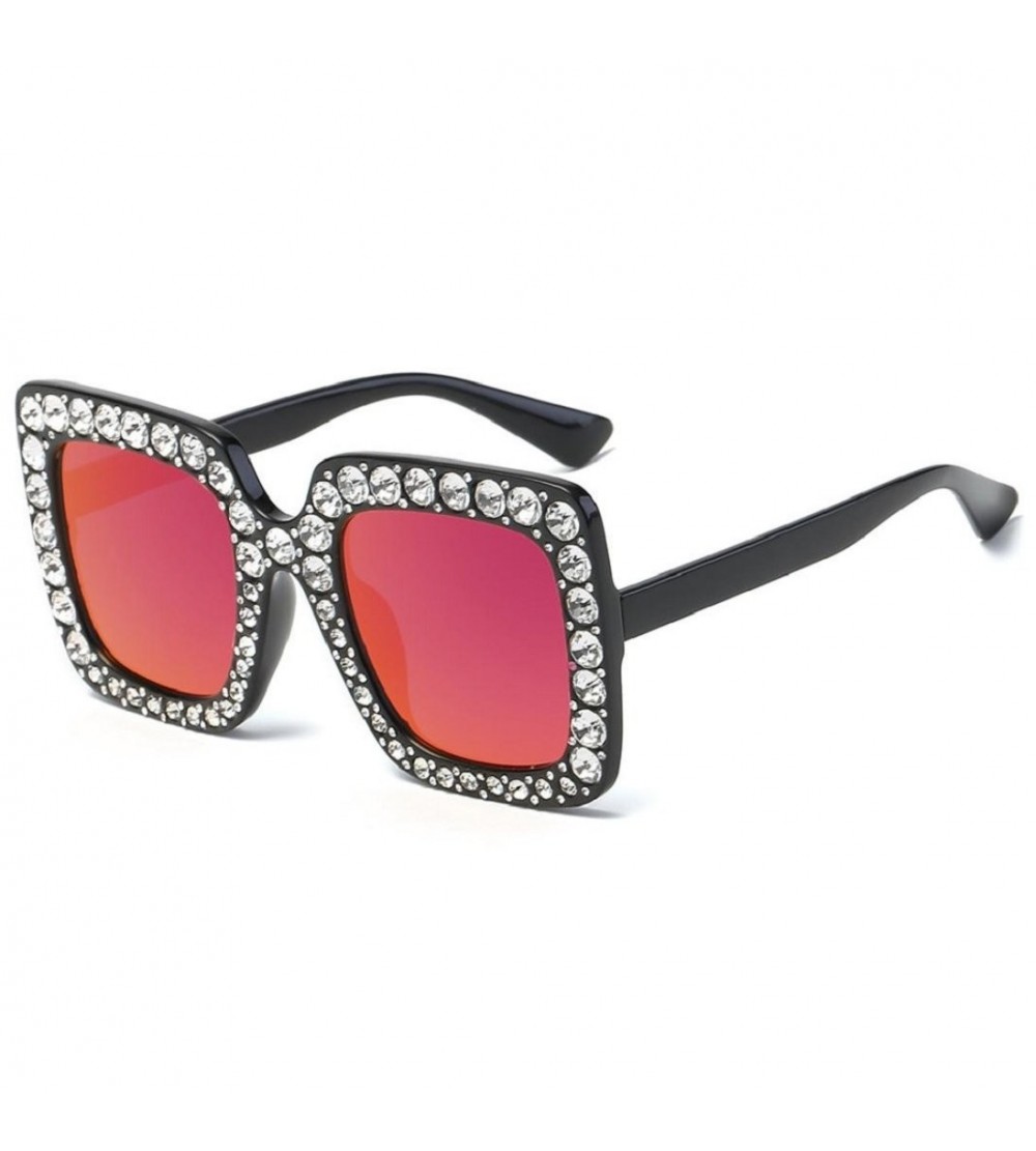 Oval Womens Fashion Artificial Diamond Cat Ear Quadrate Big Metal Frame Brand Classic Sunglasses (F) - F - CE180CO9DG0 $19.25