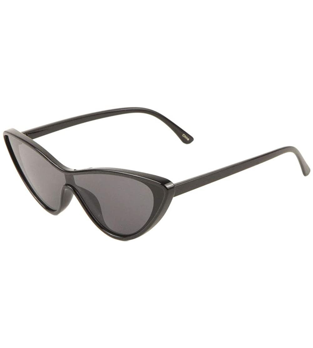 Shield Retro One Piece Shield Lens Cat Eye Sunglasses - Black - CQ198934E74 $25.24