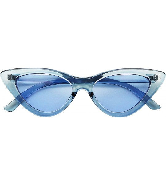 Goggle Slim Small Exaggerated Cat Eye Sunglasses Clear Translucent Candy Color Tinted Lens Shades - Bold Blue - CO18CACWZ0K $...