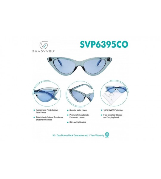 Goggle Slim Small Exaggerated Cat Eye Sunglasses Clear Translucent Candy Color Tinted Lens Shades - Bold Blue - CO18CACWZ0K $...