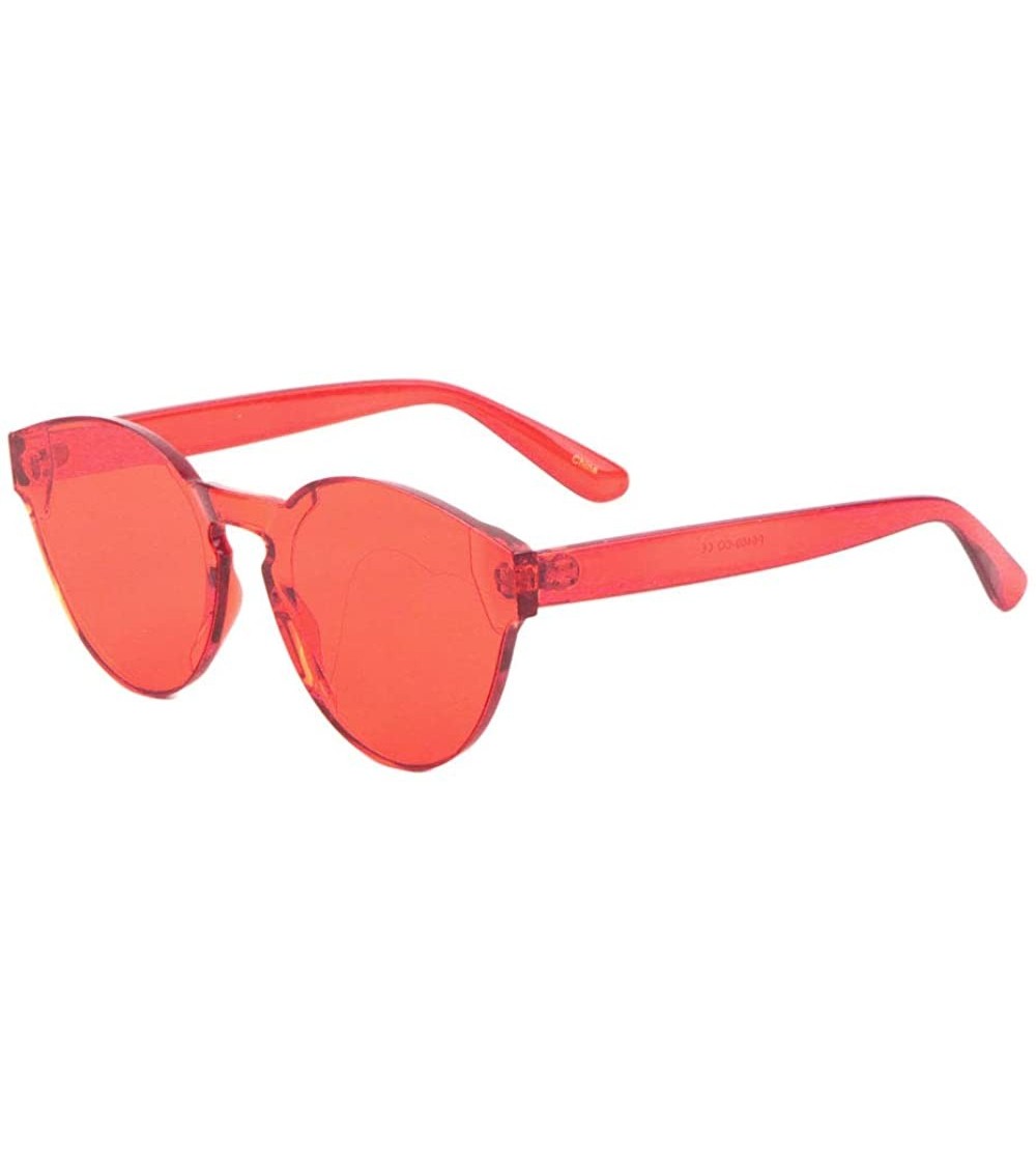 Round Crystal Color Round Retro Cat Eye Sunglasses - Red - CN18KO8YW4E $27.84