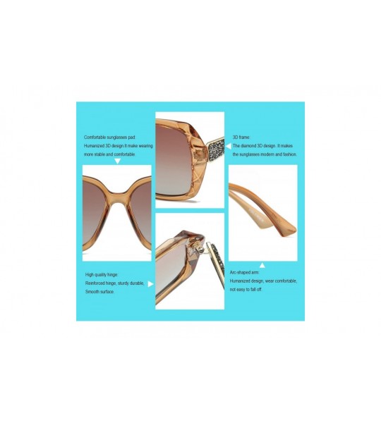 Square Women Sunglasses Fashion Ladies Polarized Shades Square Oversized Sunglasses VC1002 - Coffee Frame/Coffee Lens - CN180...