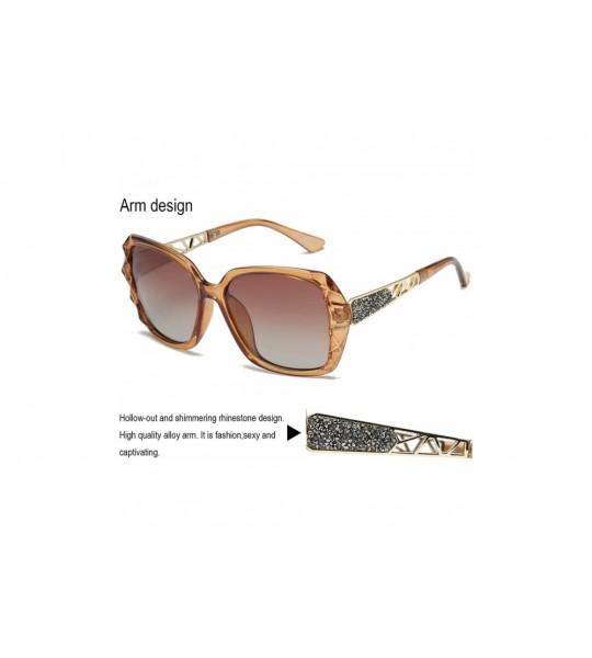 Square Women Sunglasses Fashion Ladies Polarized Shades Square Oversized Sunglasses VC1002 - Coffee Frame/Coffee Lens - CN180...