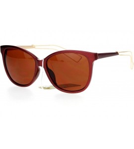 Wayfarer Wire Metal Temple Tip Oversize Cat Eye Horn Rim Sunglasses - Red - CK12DA4L3Q3 $23.73