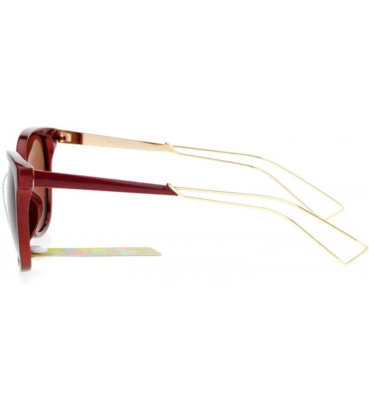 Wayfarer Wire Metal Temple Tip Oversize Cat Eye Horn Rim Sunglasses - Red - CK12DA4L3Q3 $23.73