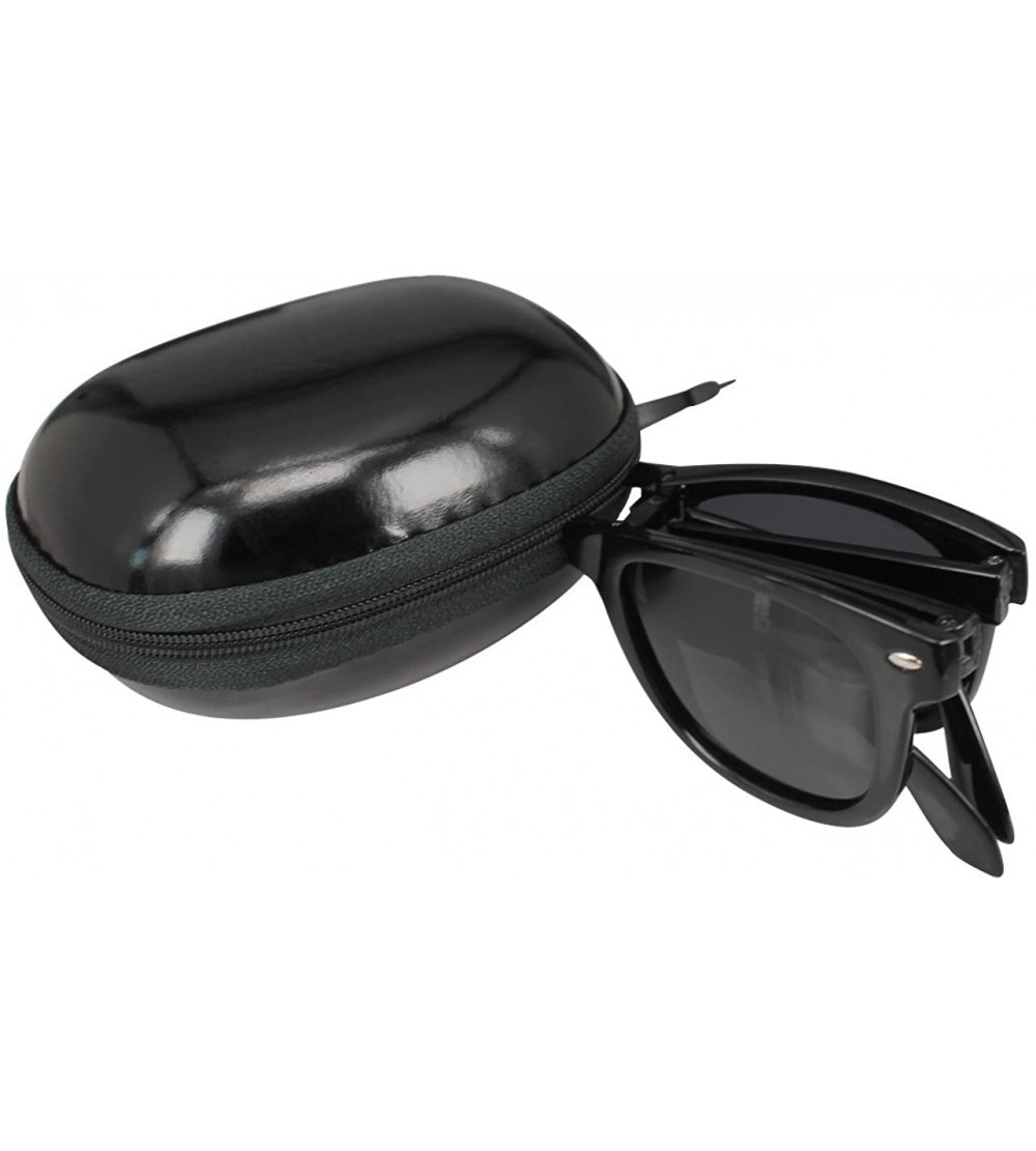 Wrap Limited Edition Horn Rimmed Polarized Folding Sunglasses with Compact Pocket - Black/Gray - C612EDAGFUR $20.44
