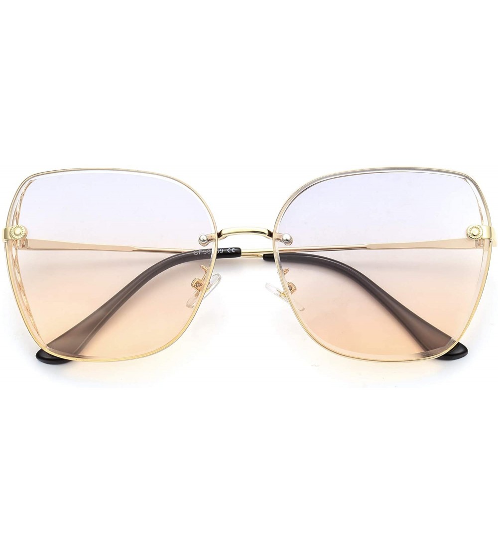 Oversized Square Sunglasses for Women Fashion Metal Frame Flat Lens Sun Glasses UV 400 Protection - Brown - CC194OCZTC0 $24.53